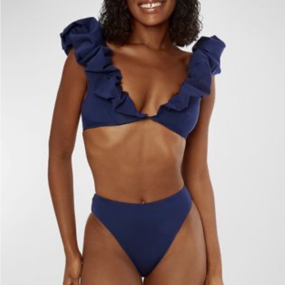 Maygel Cressa Two-Piece Bikini Set / Navy / Ruffle shoulders / One size